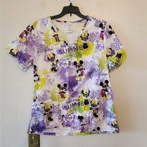 Disney Scrub Top Women Summer Mickey Mouse & Minnie size medium